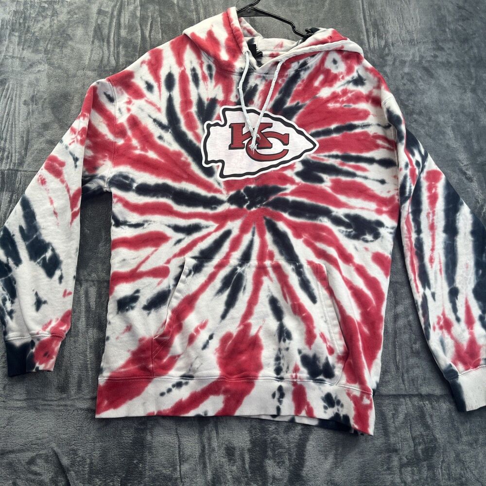 Kansas City Chiefs Tie Dye Sweatshirt Hoodie Red Black White NFL Football Mens M